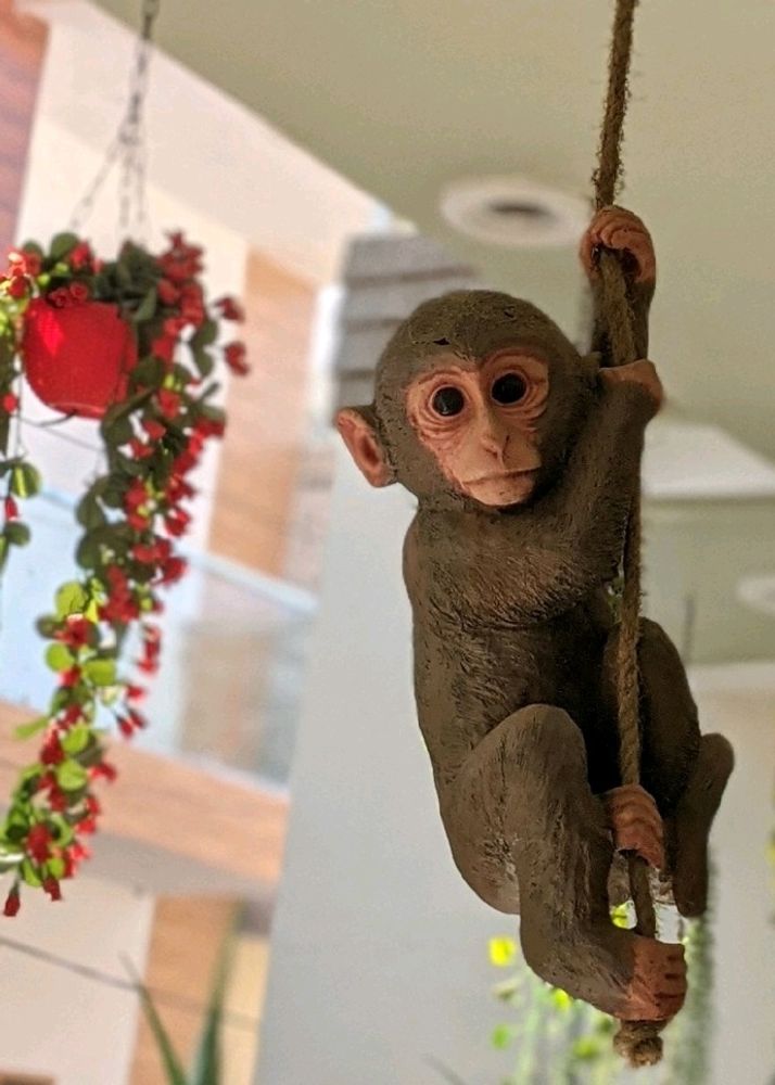 PolyResin Hanging Climbing Monkey with Jute Rope