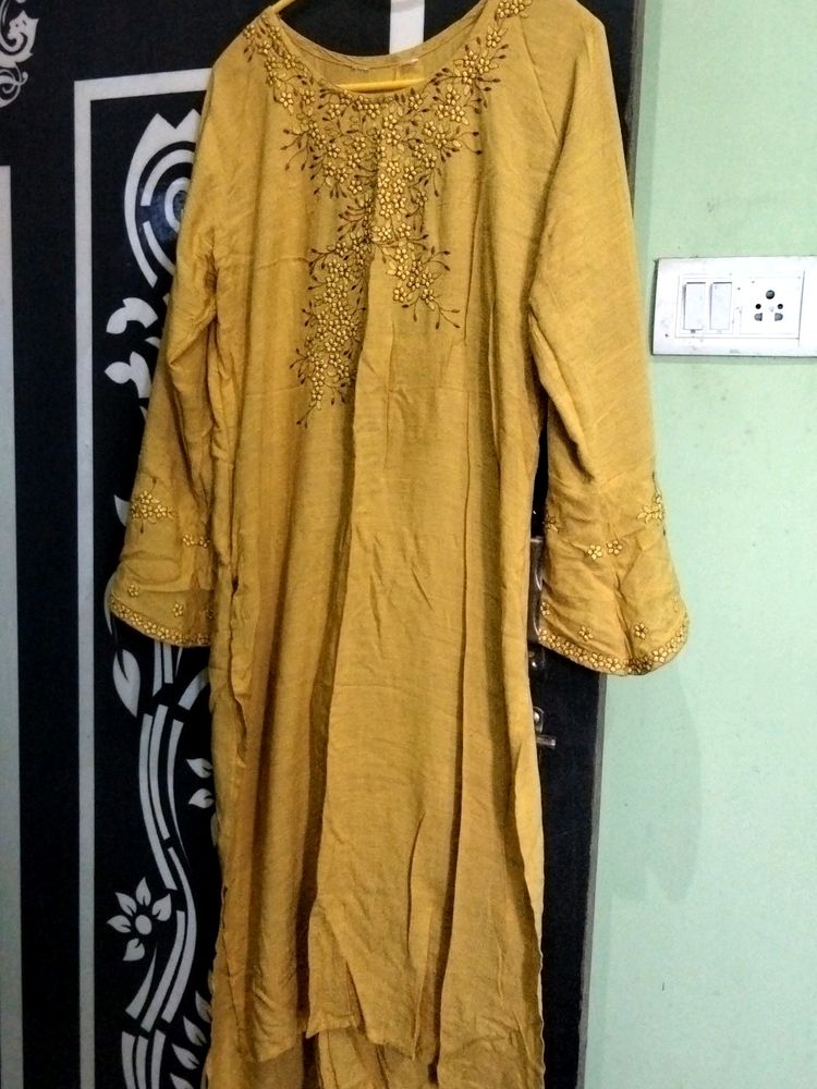 Beautiful Yellow Emboidery Design Kurti