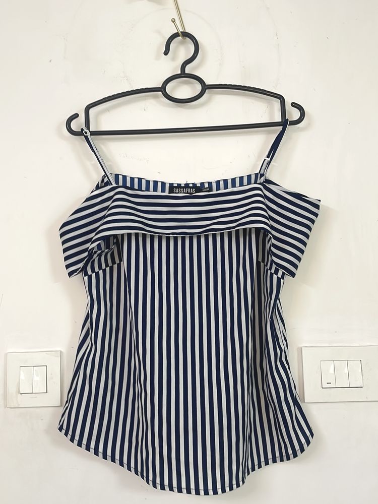 Cold Shoulder Navy Striped Top