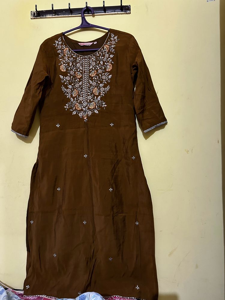 Berrylicious Golden Brown & Grey Kurta Set Size XL