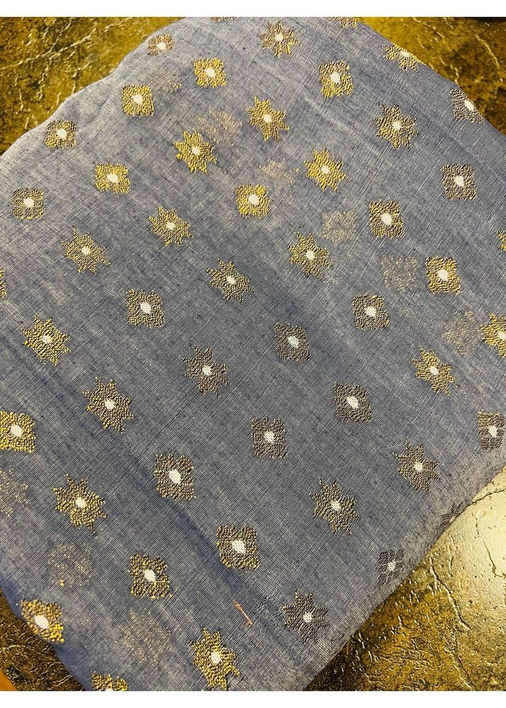 Grey Cotton Saree With Golden Thread Work