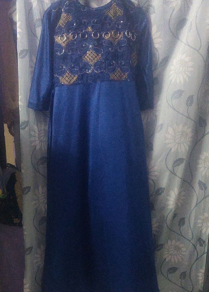 Navy Blue Gown Golden Work On It