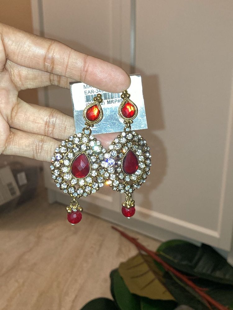 Red And White Stone Party Wear Earrings