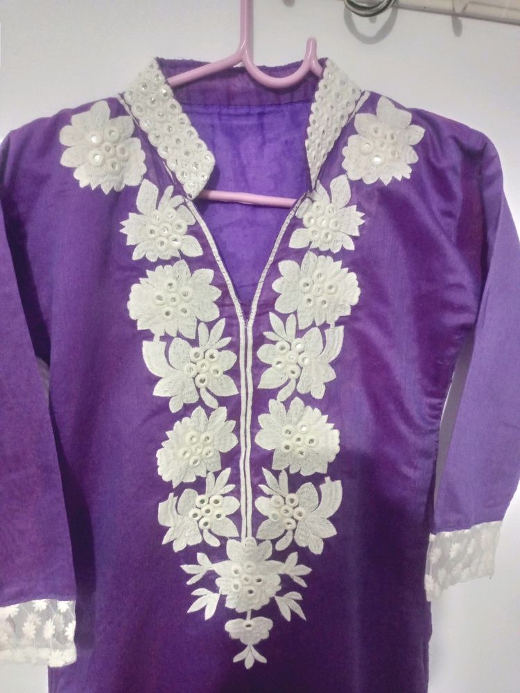 Beutiful Purple Cotton Silk Kurti