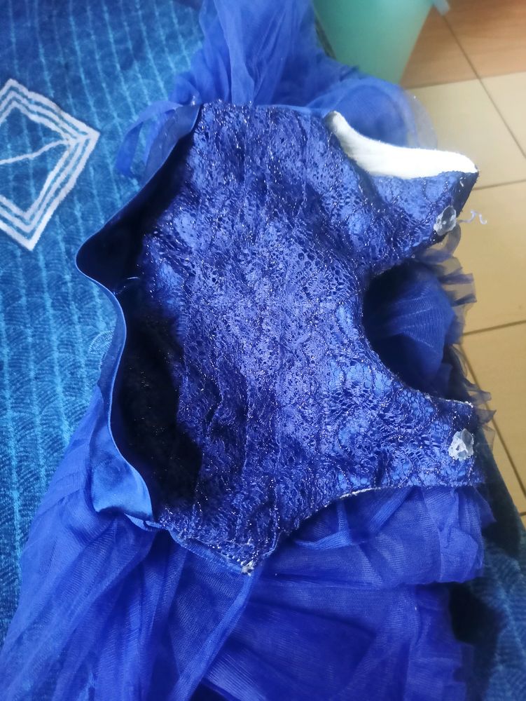 Blue Frill Frock Or Girls 2-3 Years. satin Belt On Waist.shimmer Breast Portion.knee Lenght Frock