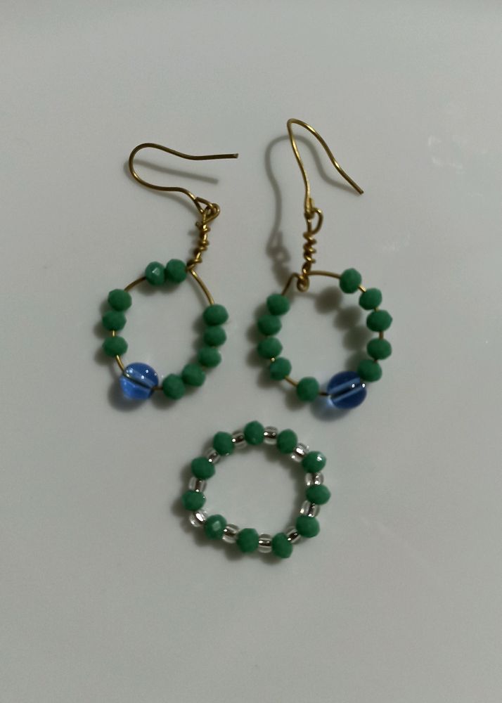 Emerald Earring &ring Set Handmade