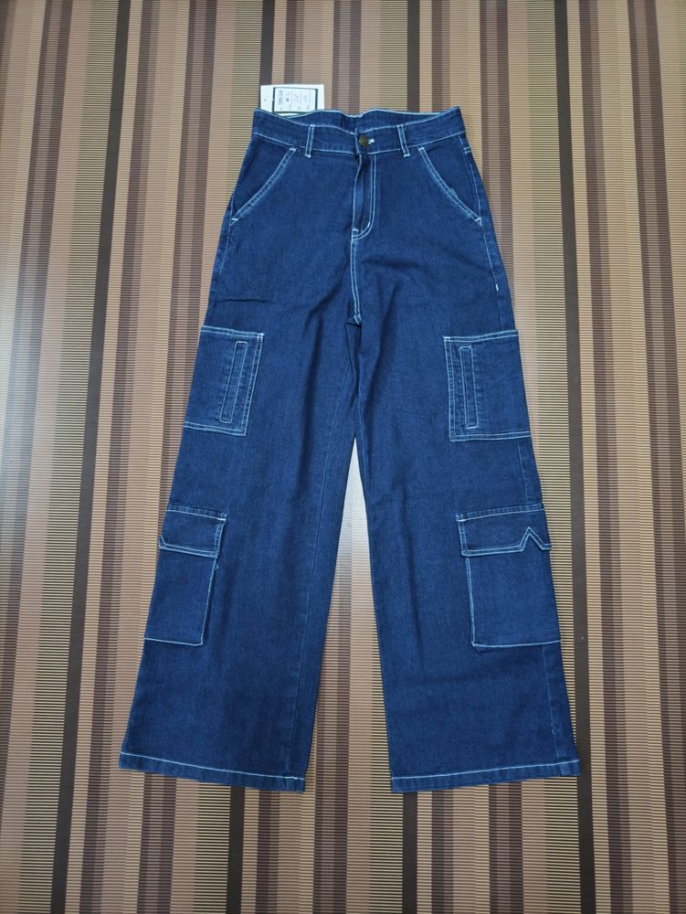 W-46 Size-28 Cargo Straight Women Denim Jeans