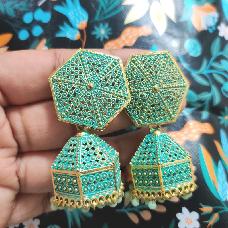 Turquoise Colour Jhumkas