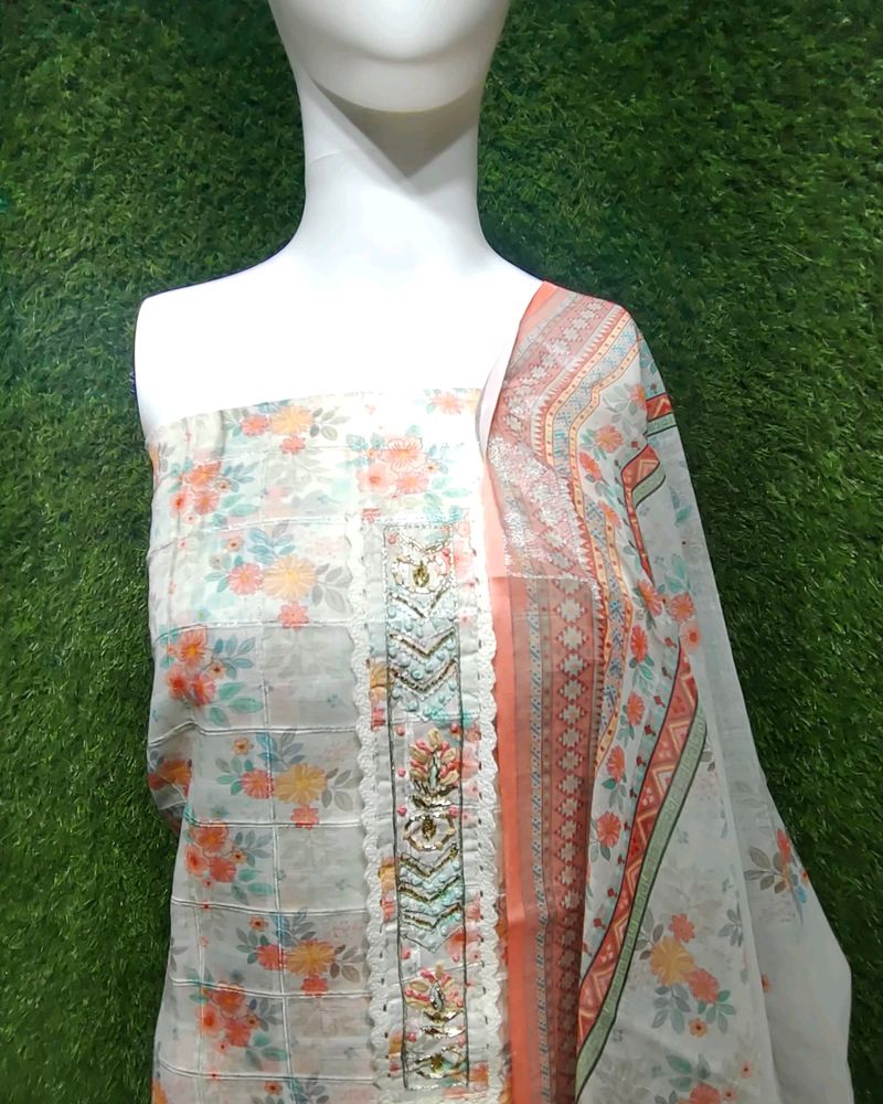 Beautiful Linen Handwork Dress material