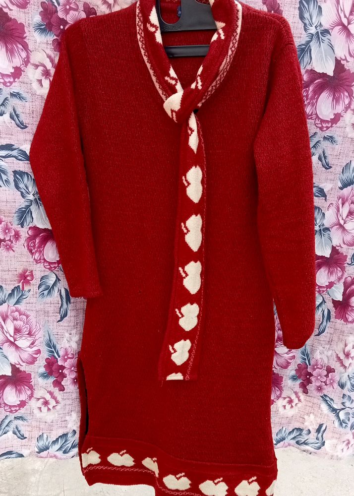 New Brand Woolen Kurti In Red Colour