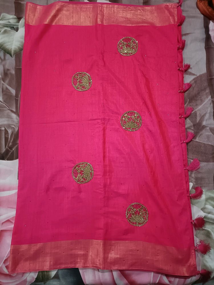 Rose Pink Chanderi Silk Saree