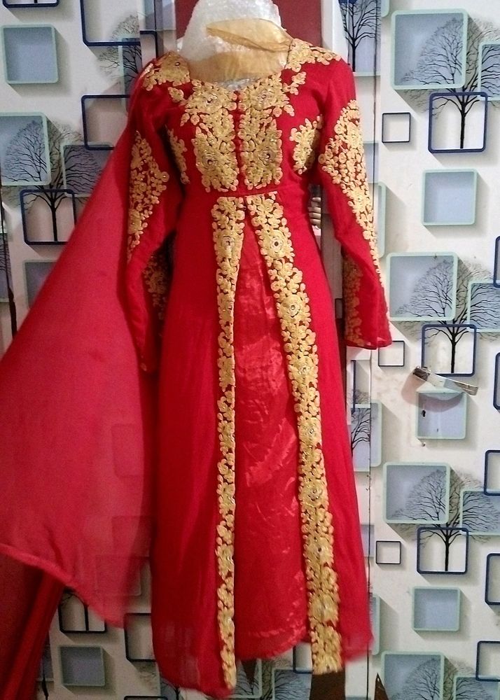 Red A Line Long Frock