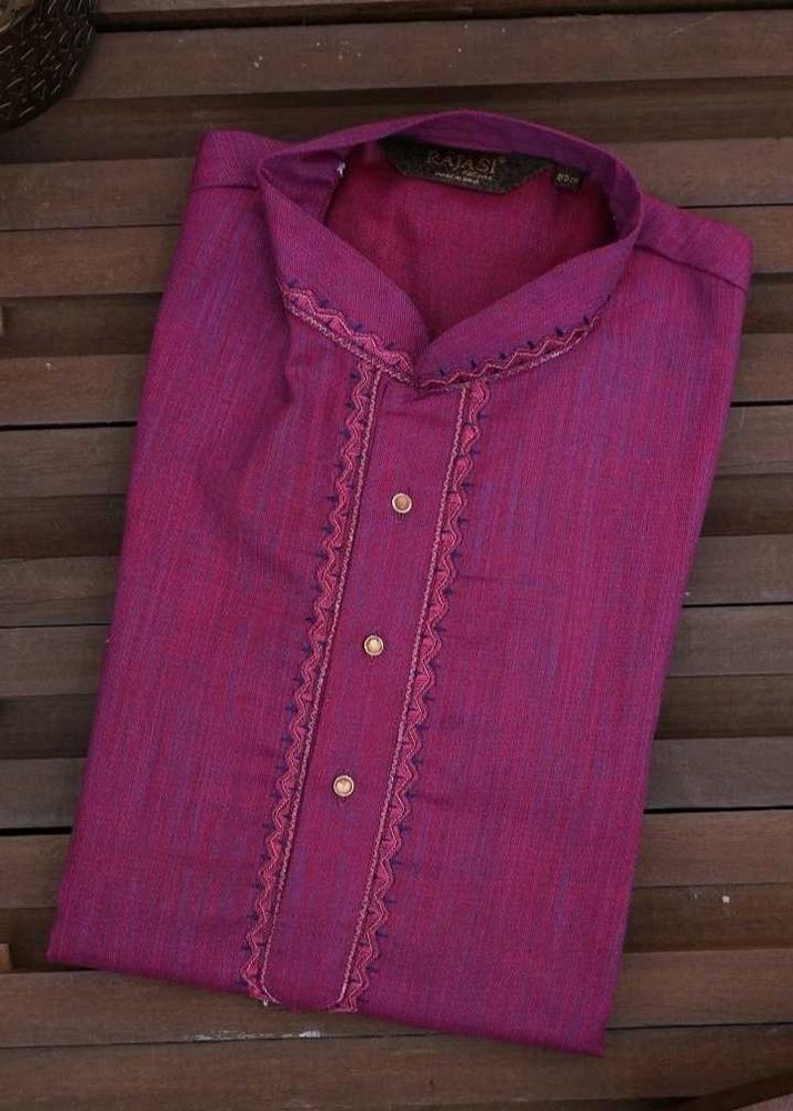 Berry Purple Cotton Long Kurta With Pajama