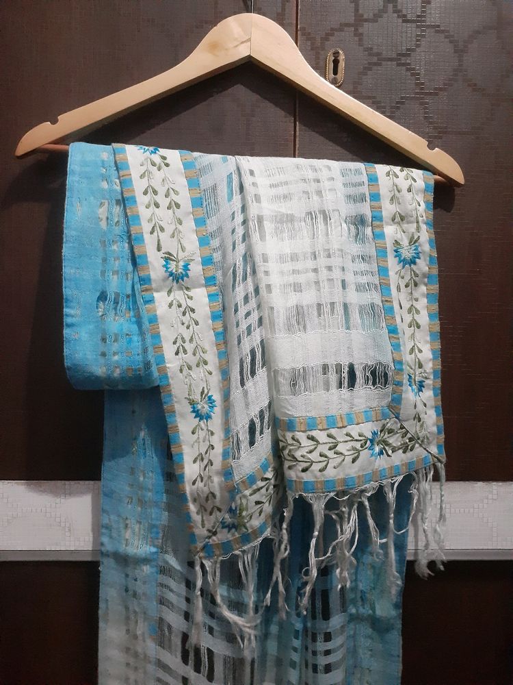 Cotton Checkered Embroidered Dupatta