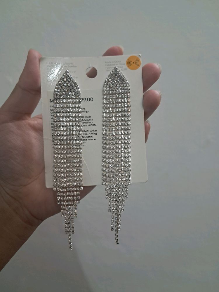 H&M Rhinestone Crystal Tassel Earring