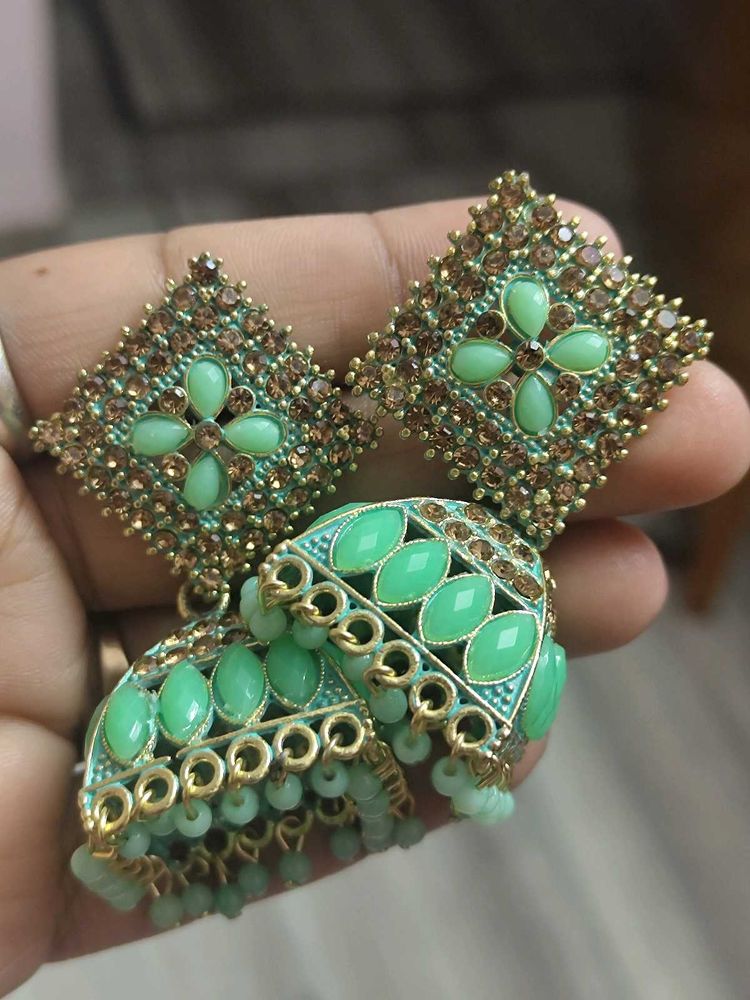 Green Jhumki Earings For Girls Nd Womens