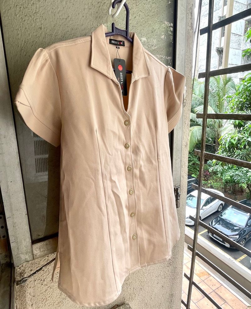 Peach Old Money Shirt With Puffed Sleeves