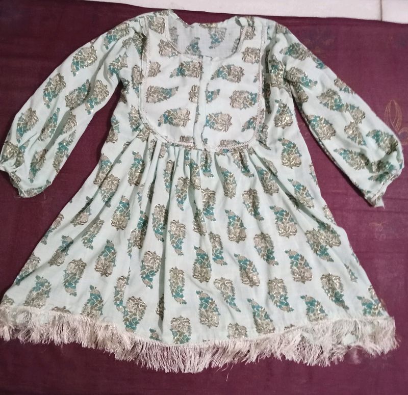 Green Flower Prints Short Frock