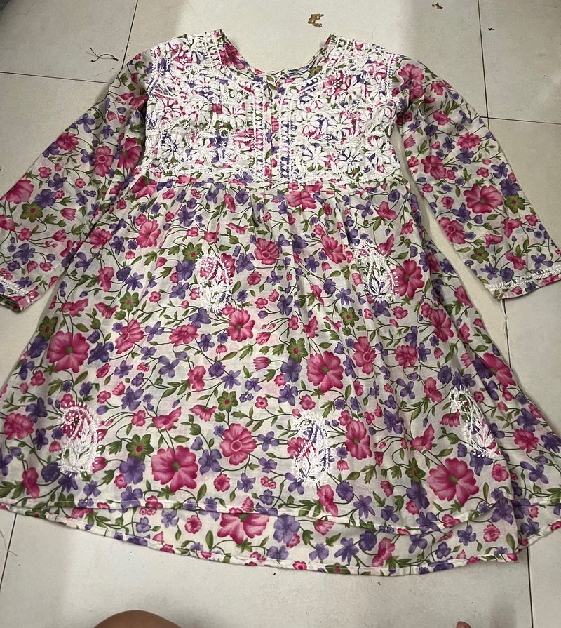 Multicoloured Floral Mini Dress Pure Cotton