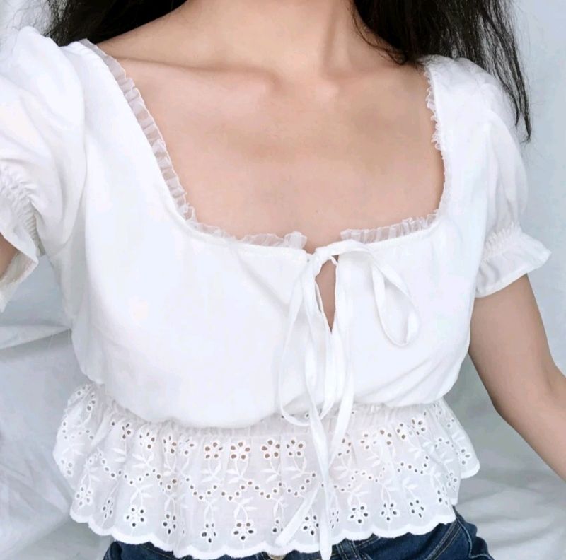 Korean White Crop Top