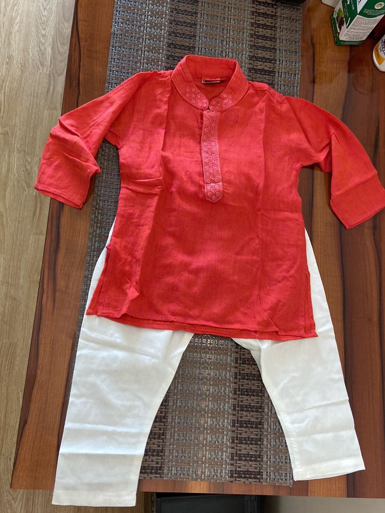 Babies Kurta Set - Red White