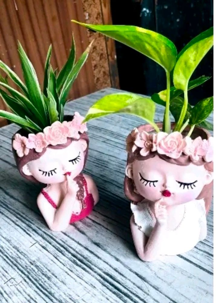 Combo Set Of 2 Fairy Girl Head Planter