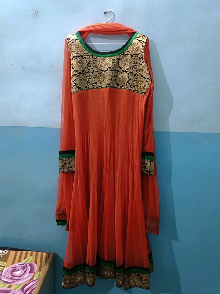 Orange Anarkali Suit With Dupatta 🟠