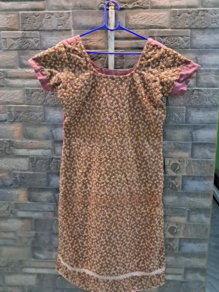 Pink Kurti With Embroidery Work