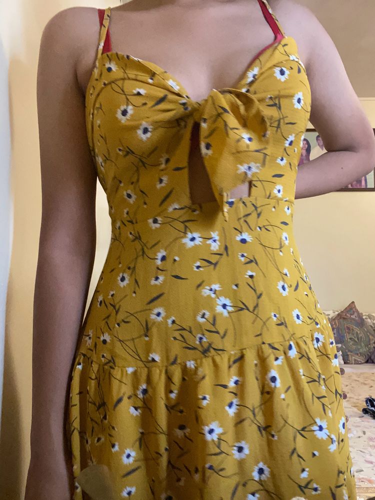 Cute Cut-Out Y2k Coquette Mustard Dress