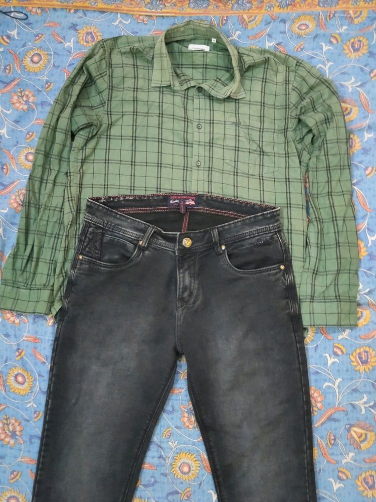 Combo Of Premium Green Shirt And Black Jeans