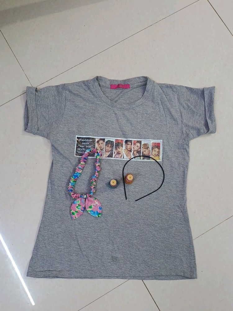 Woman Regular Wear Tshirt , Hair Band, Nail Paint,