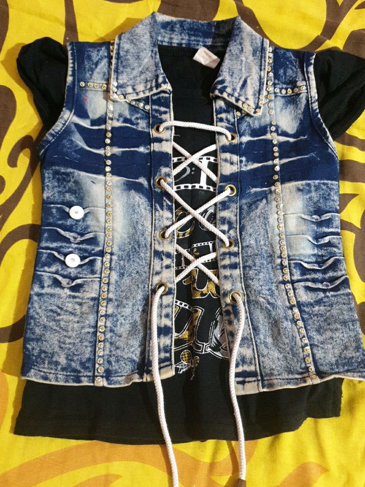 Beautiful 2 Piece Set Of Denim Jacket And T Shirt