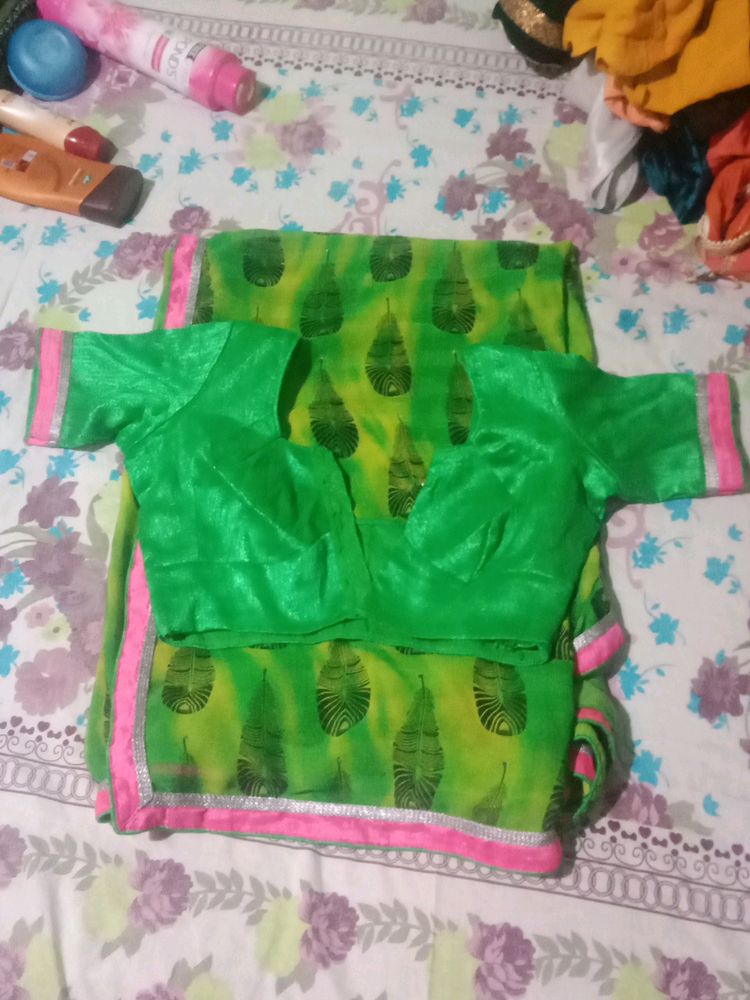 It's A Gorgeous Parrot Green Colour Saree With