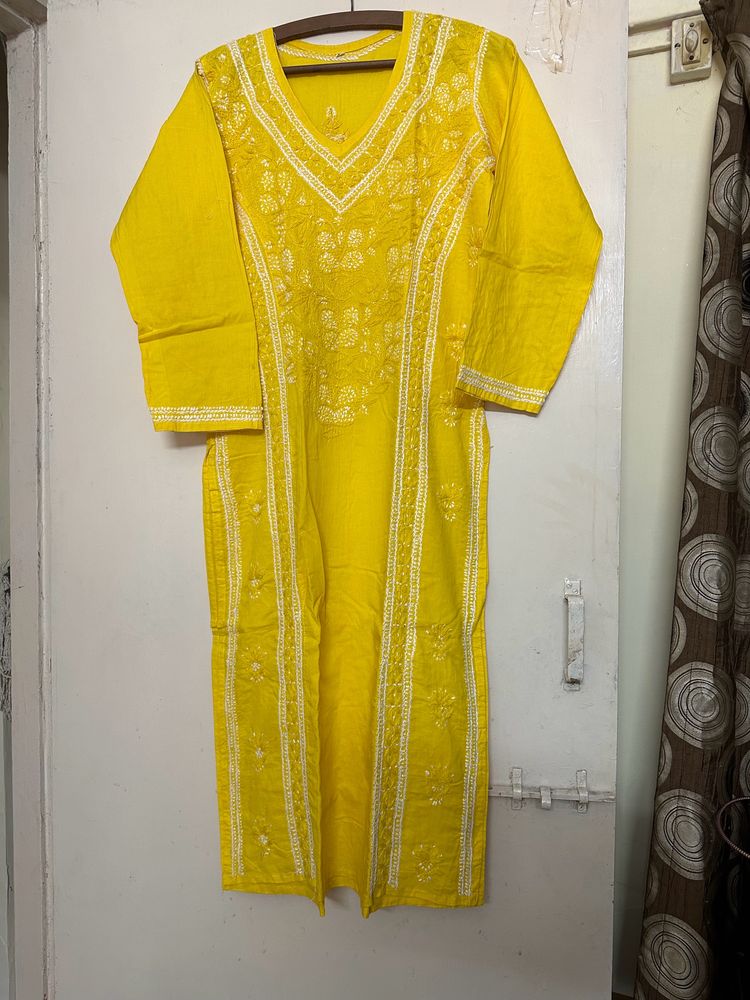 Chikankari Yellow Kurti