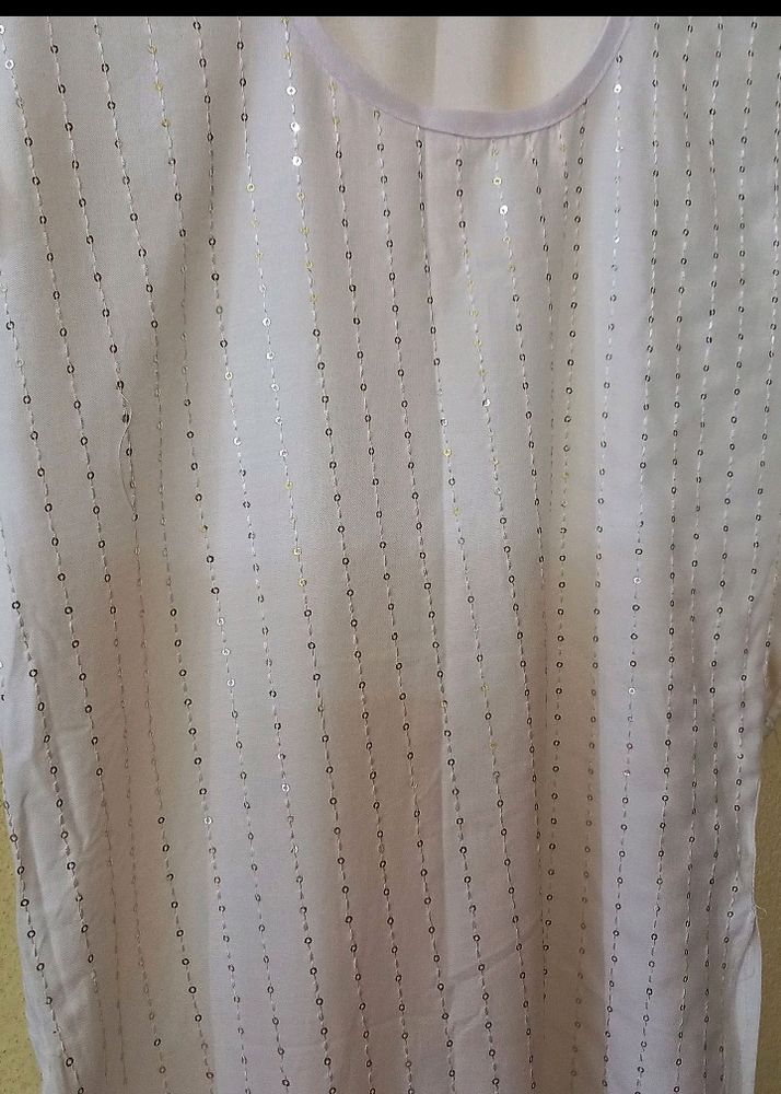 Beautiful Sequence Rayon White Kurti