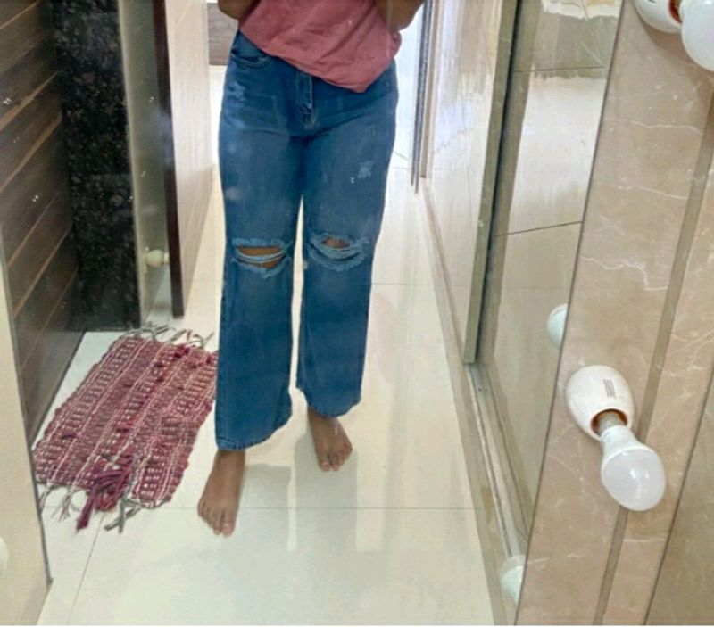 💓women modern edge knee-slit jeans💓