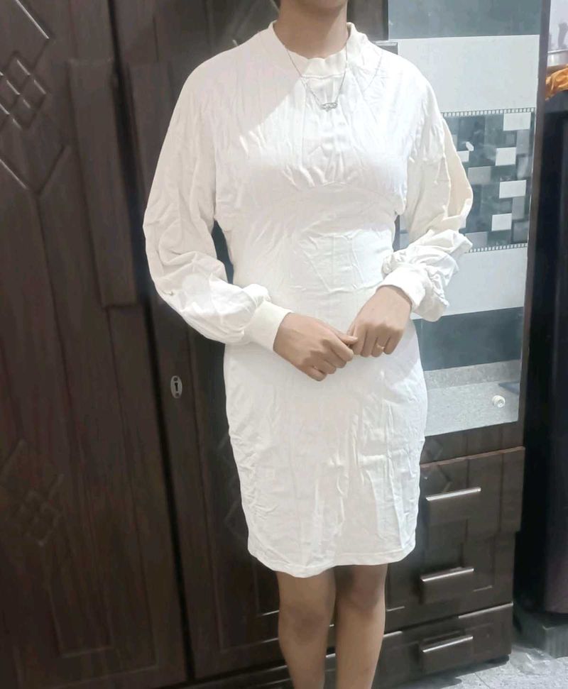 Winter Wear White Bodycon Dress For Women