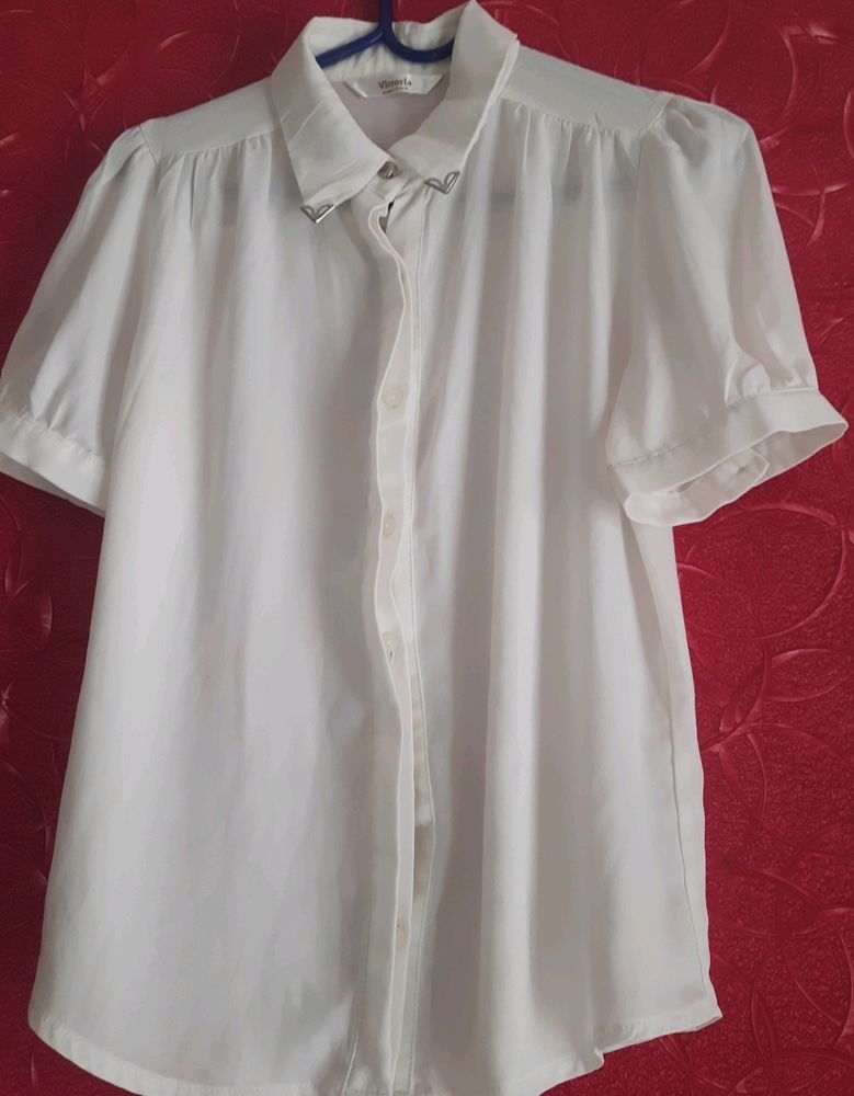 White Formal Shirt With Puffed Sleeves