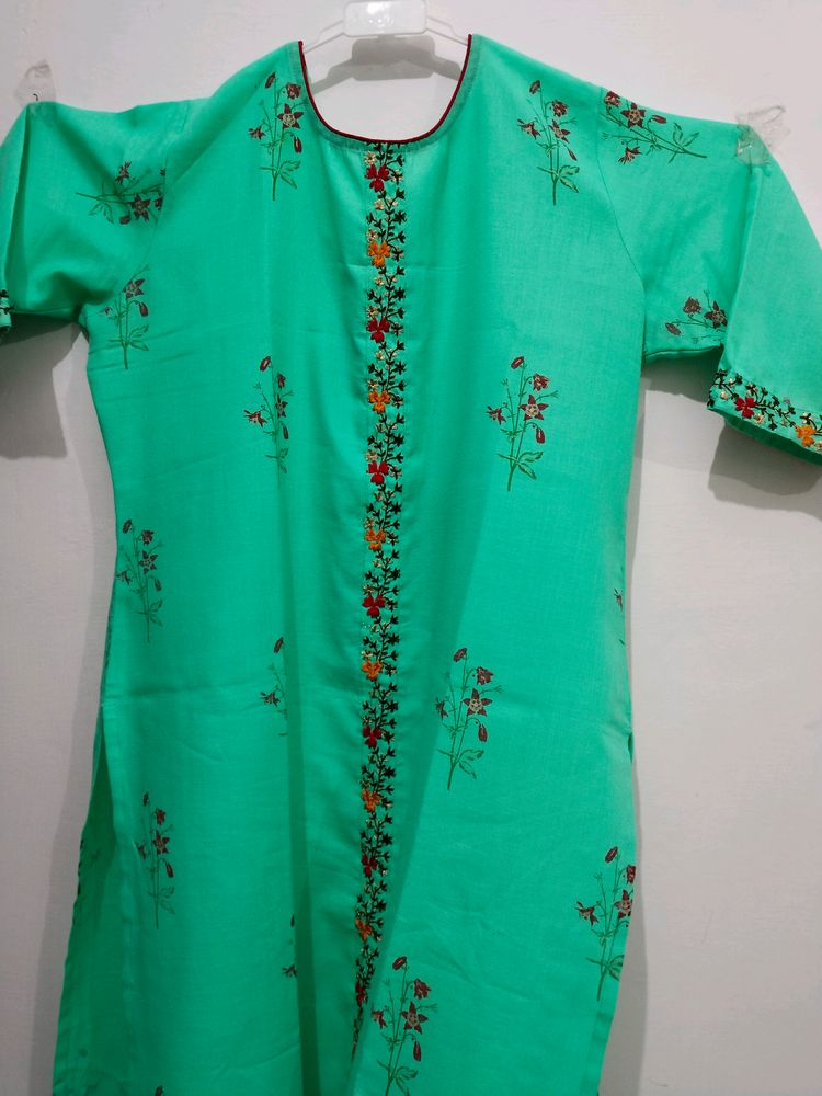 Print + Embroidery Kurta Set