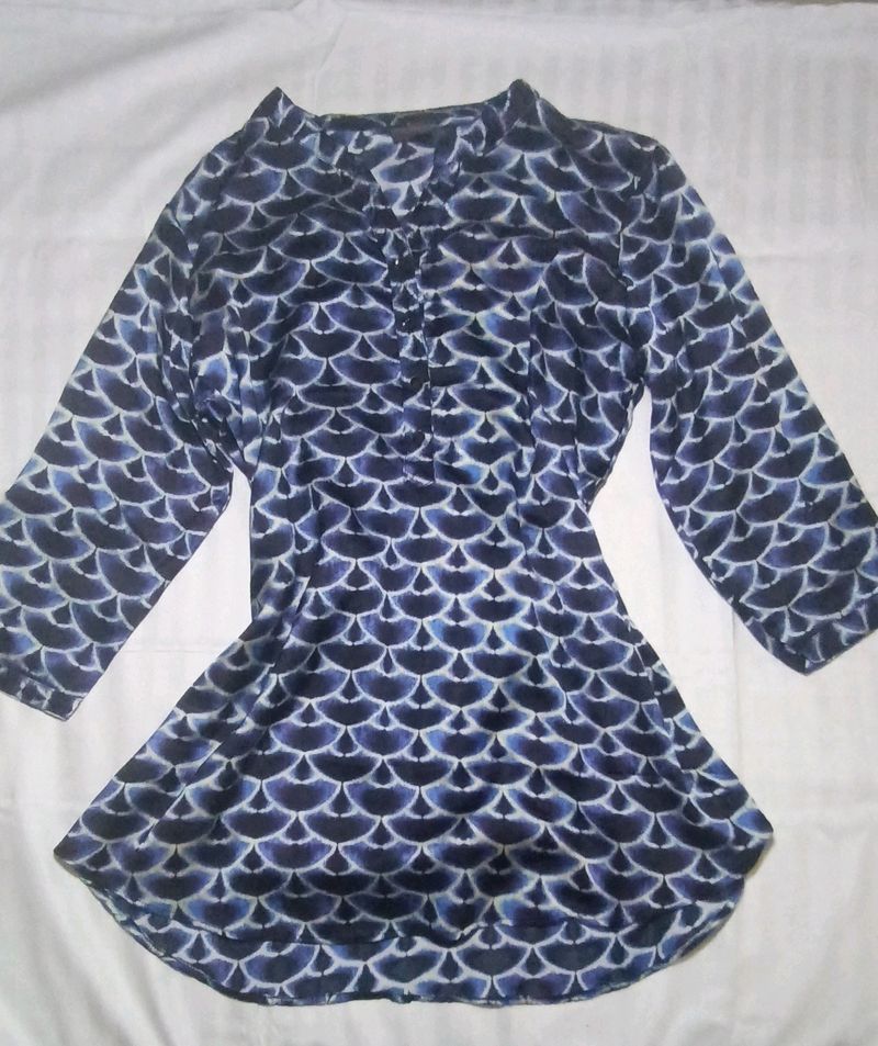 Fairycore Navy Blue Printed Kurta Top