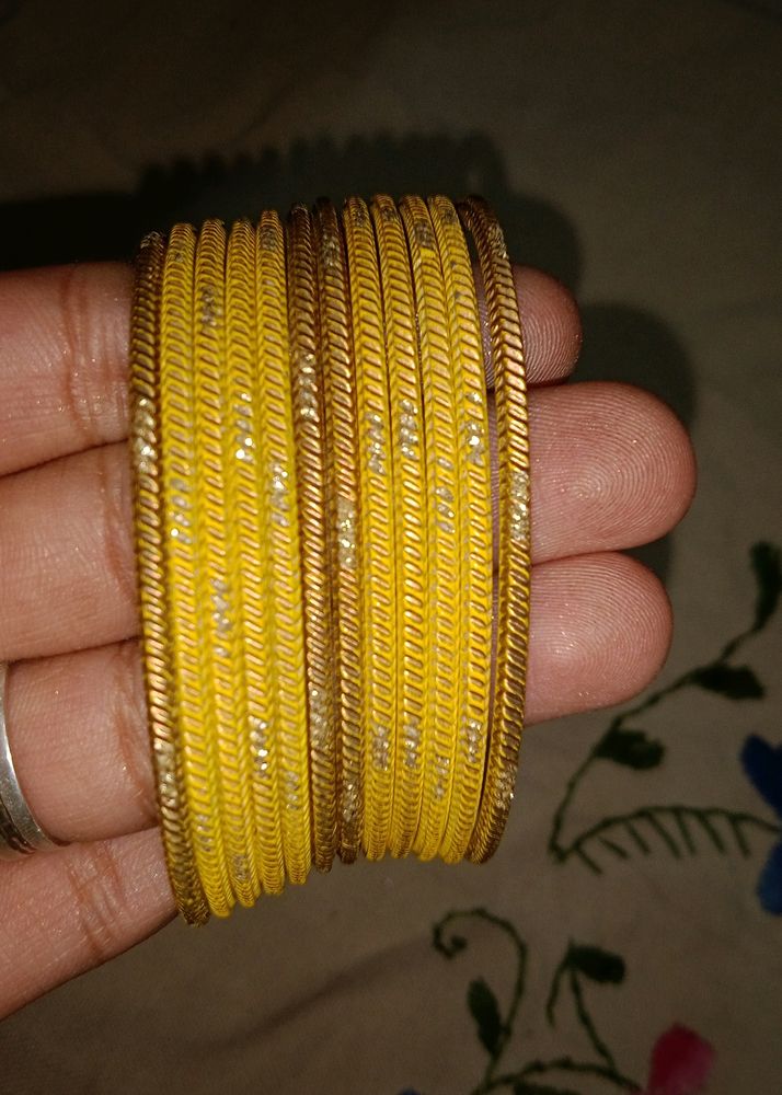 Yellow And Golden Bangles Set