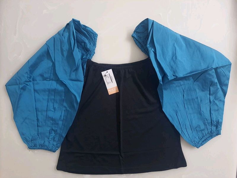 Teal BLUE Puff Sleeves MEDIUM(bust 34")