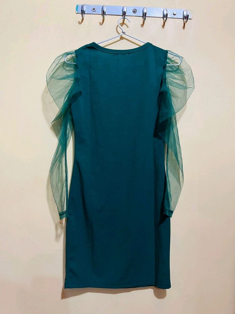 New Midi Dress With Net Sleeves