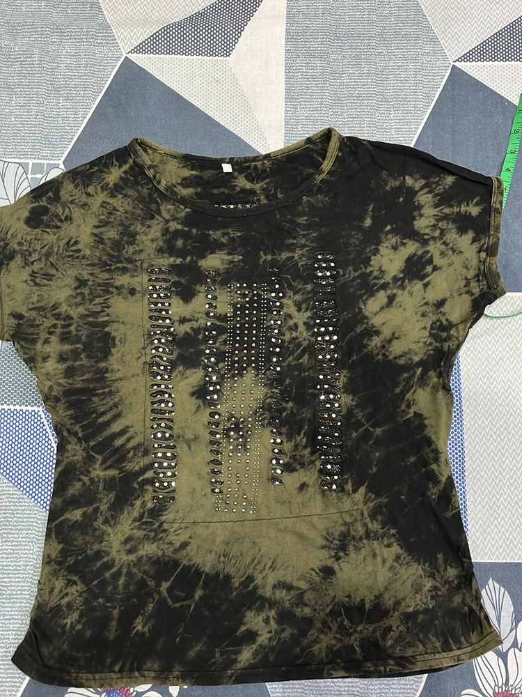 Olive Color Tie N Die Tshirt