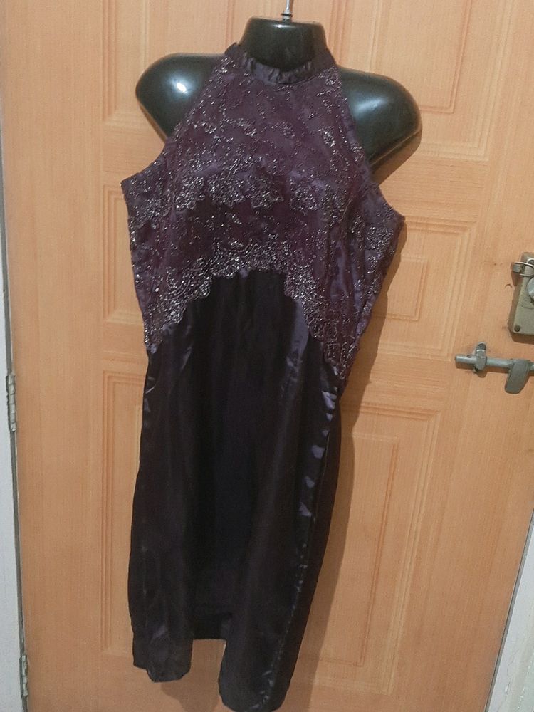 Purple Alter Neck Lace Party Wear Dress.