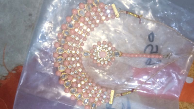 Pink Bridal Necklace With tikka