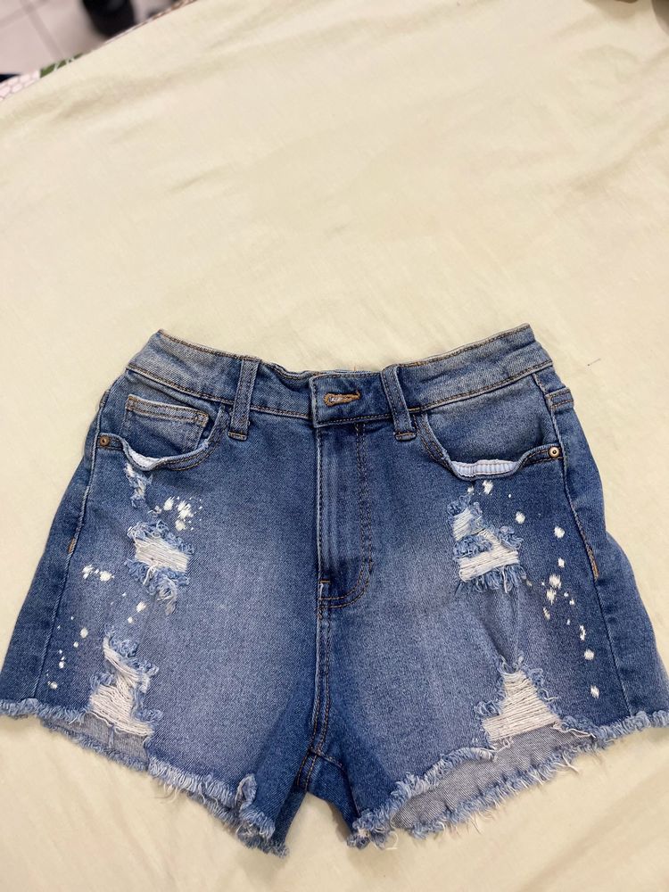 Mid Waist Denim Shorts