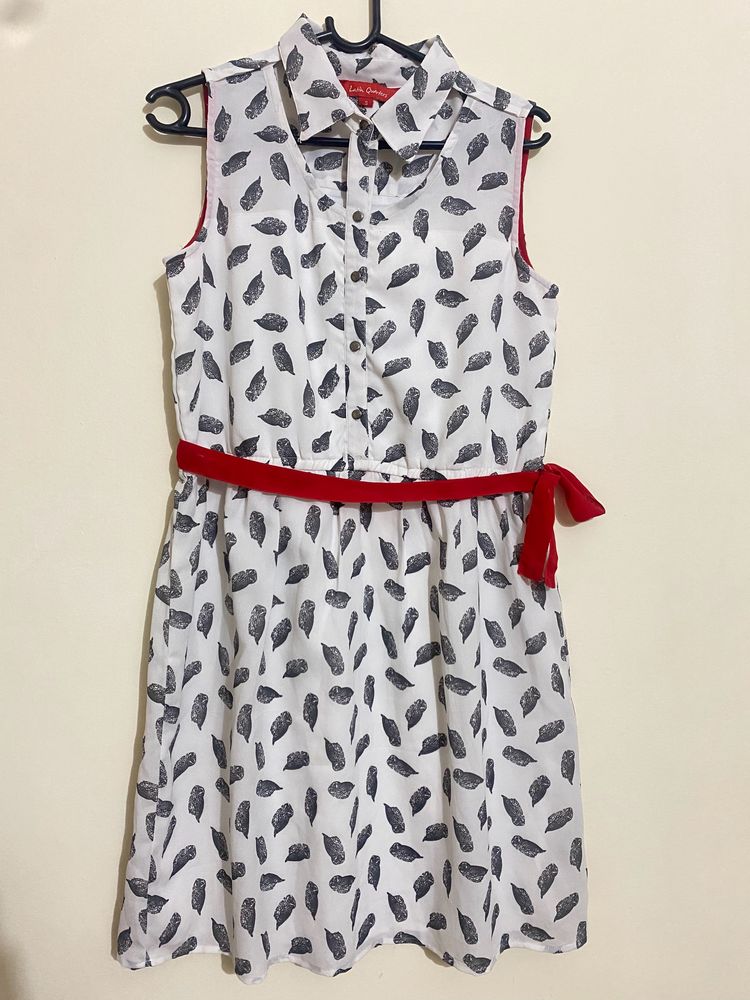 White & Red Designer Neck Dress