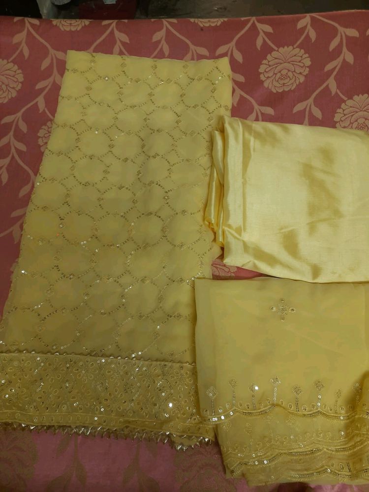 Unstitched Yellow Salwar Suit Piece