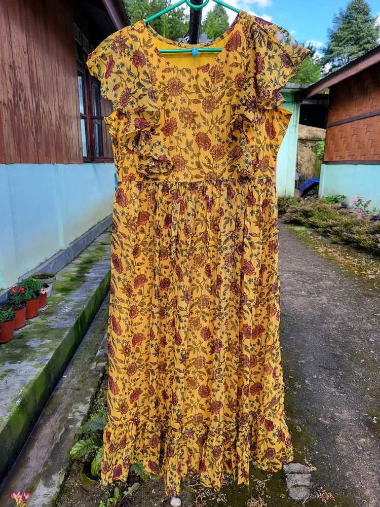 Janasya Midi Dress Mustard Color